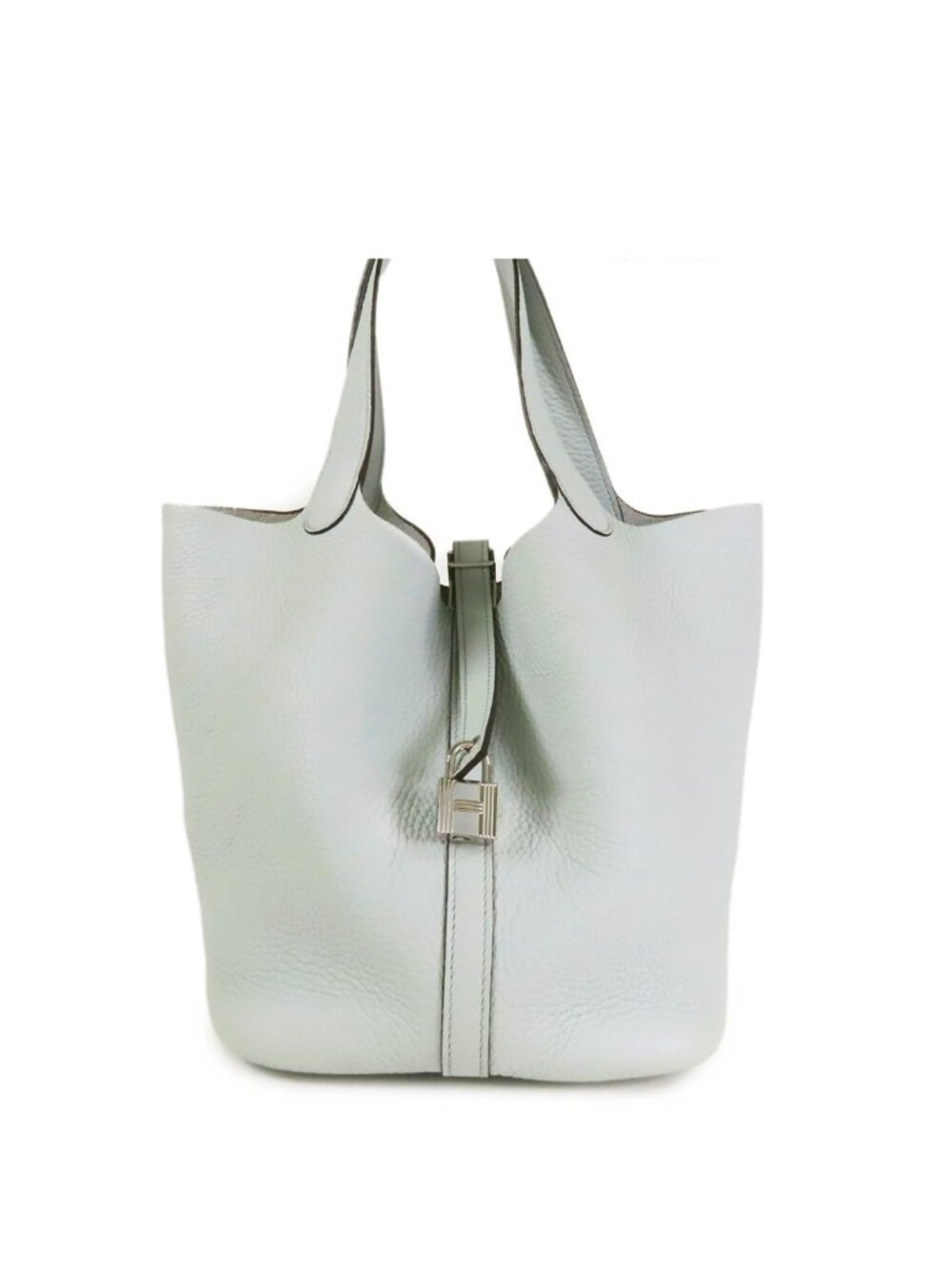 Hermes Picotin Lock MM Blue Pale Silver Taurillon Handbag